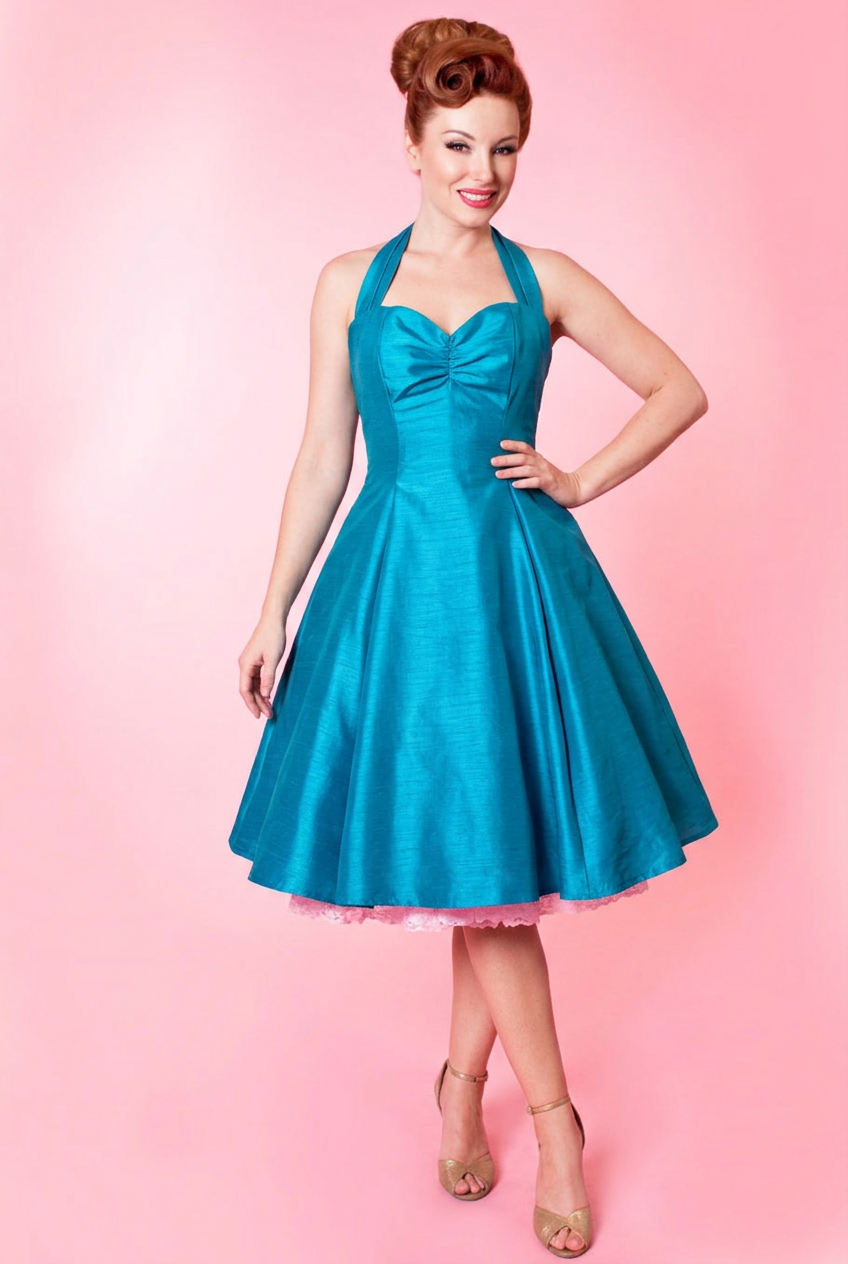 shantung halter neck dress Sweetie Dress- Shantung, Peacock – ElleRebel house of wu