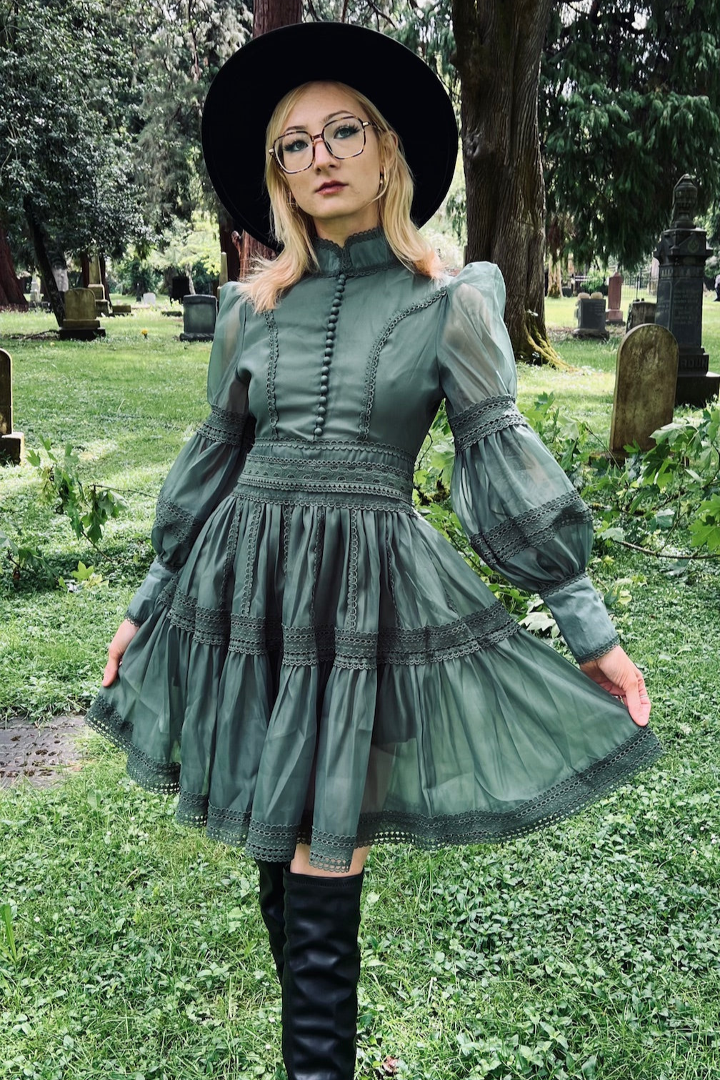 Morgana - Romantic Victorian Inspired Party Dress - SAGE