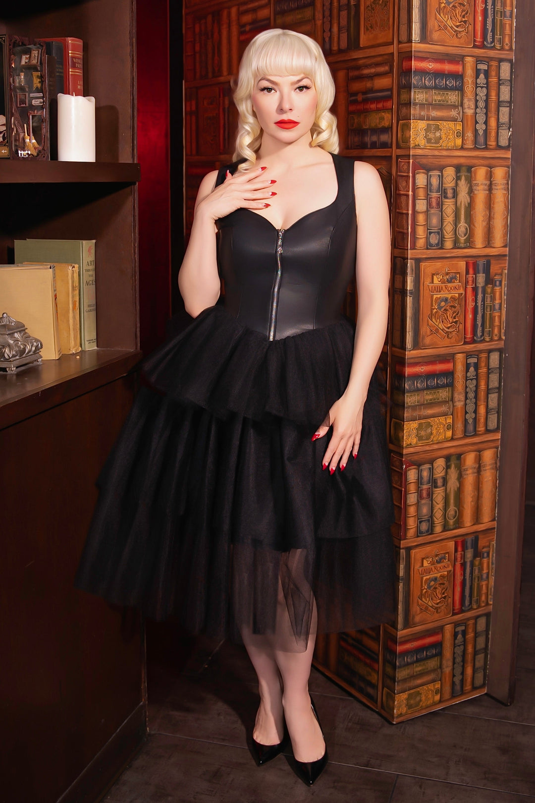 leather tulle dress The Rebel – Faux-Leather & Tiered Tulle Punk Dress (Alt Ballerina Edition) Bling Jersey Dress