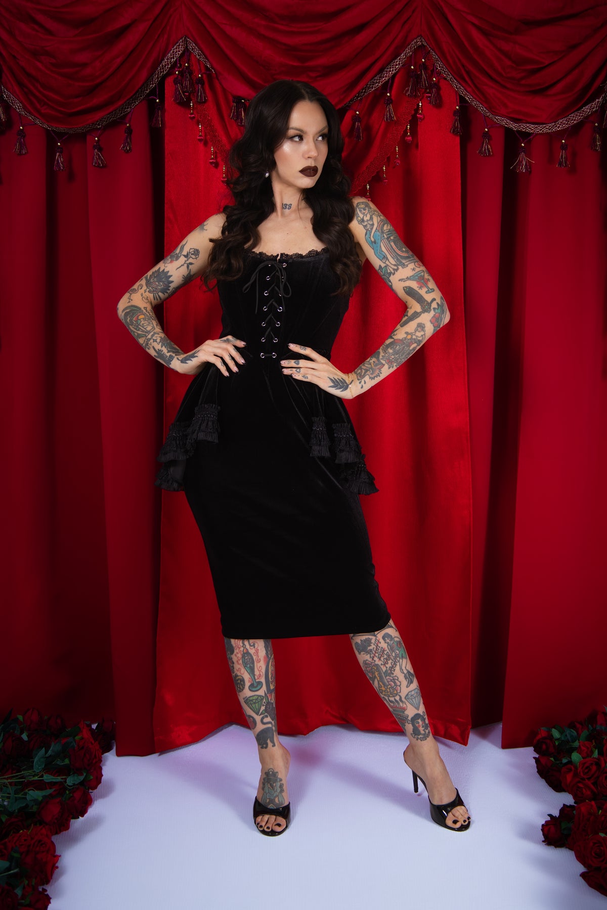red velvet peplum dress Velvet Peplum Midi Dress