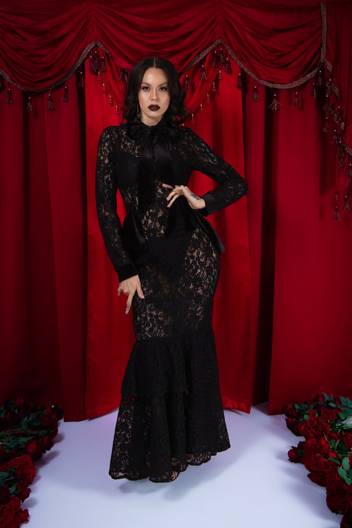 Duchess Du Noir Lace Maxi Dress PREORDER ElleRebel Duchess Du Noir Lace Maxi Dress PREORDER ElleRebel