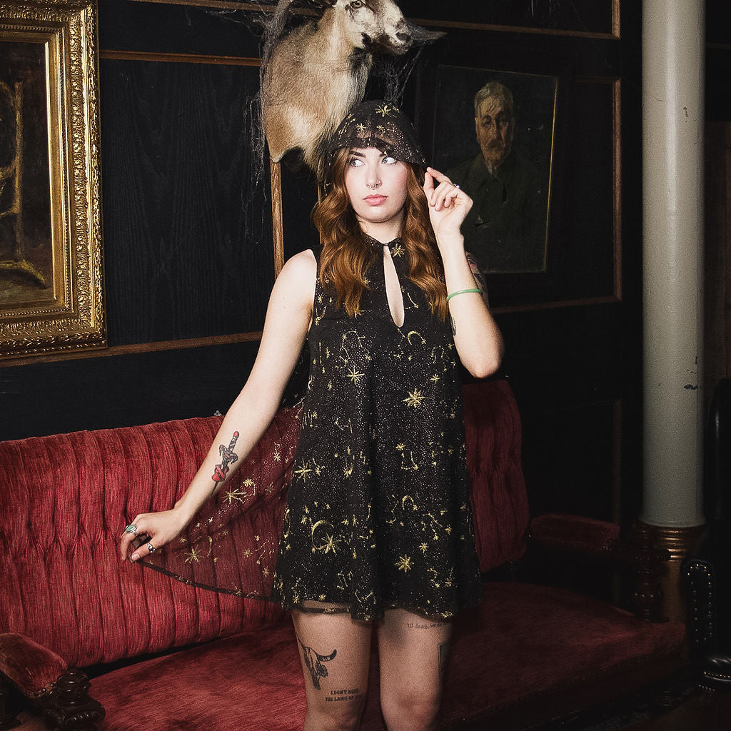 Hooded Mini Dress with Capelet Small