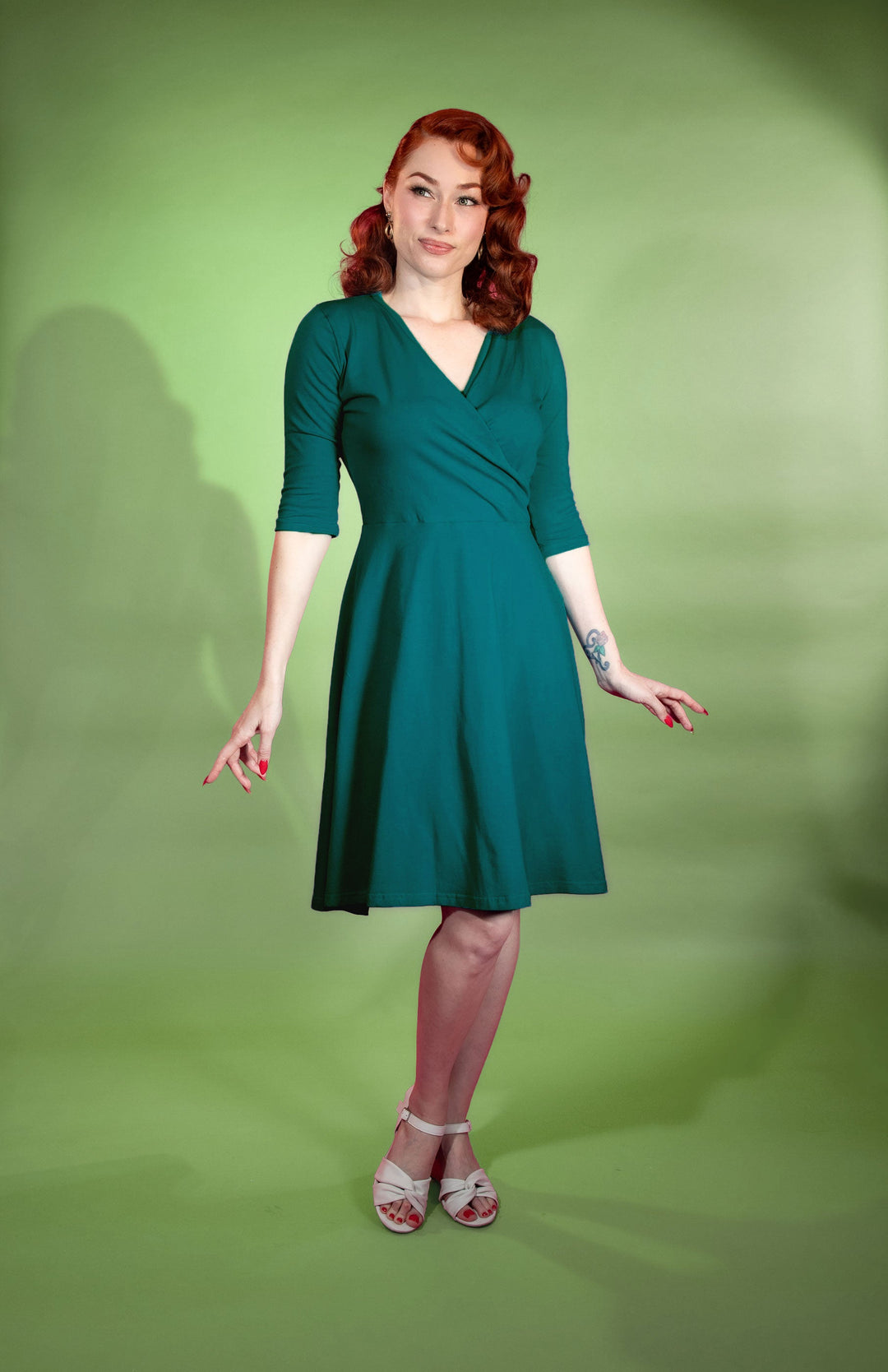 joanie green dress Knit 3/4 Sleeve blanc