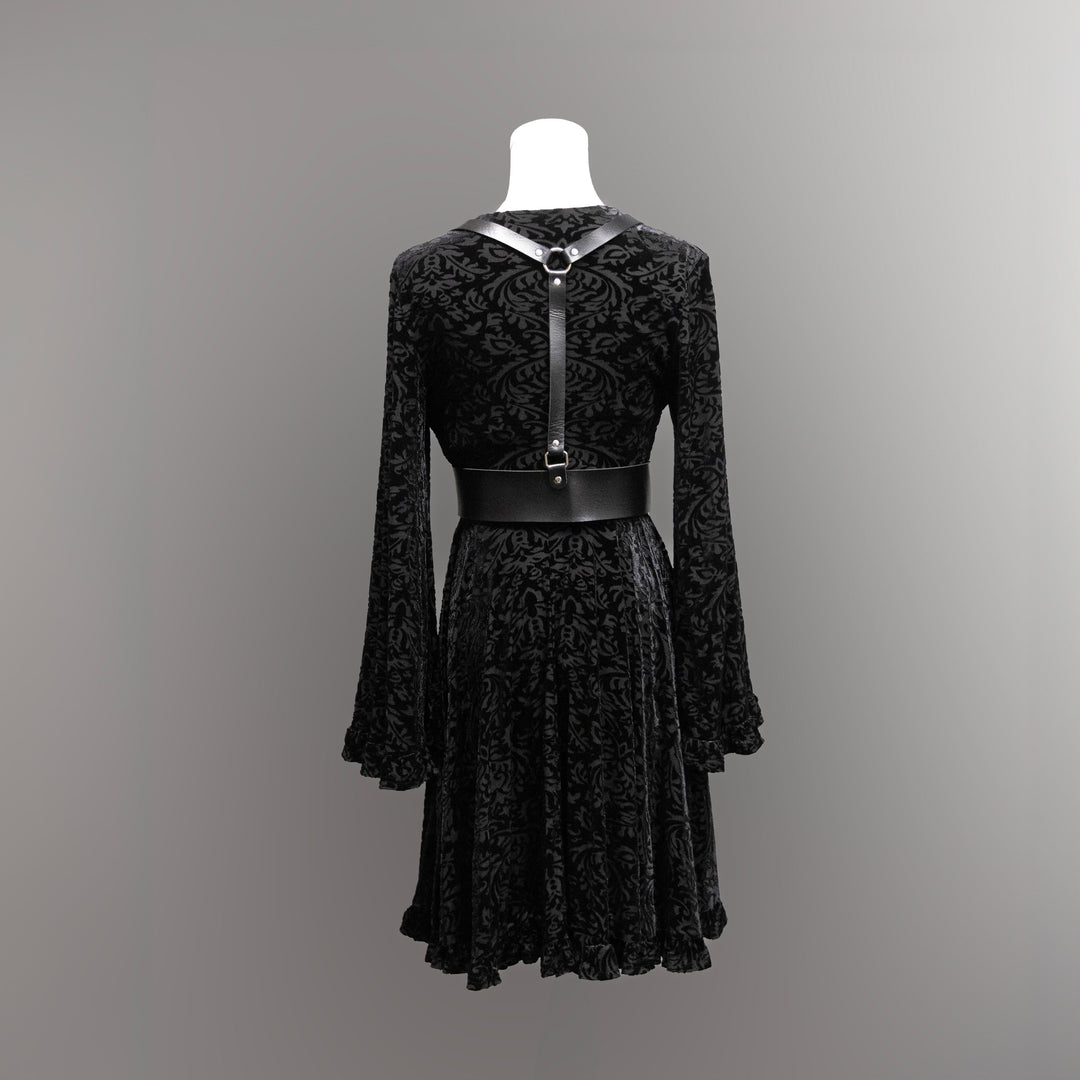 Nyx - Bell Sleeved Velvet Damask Dress with Harness – ElleRebel