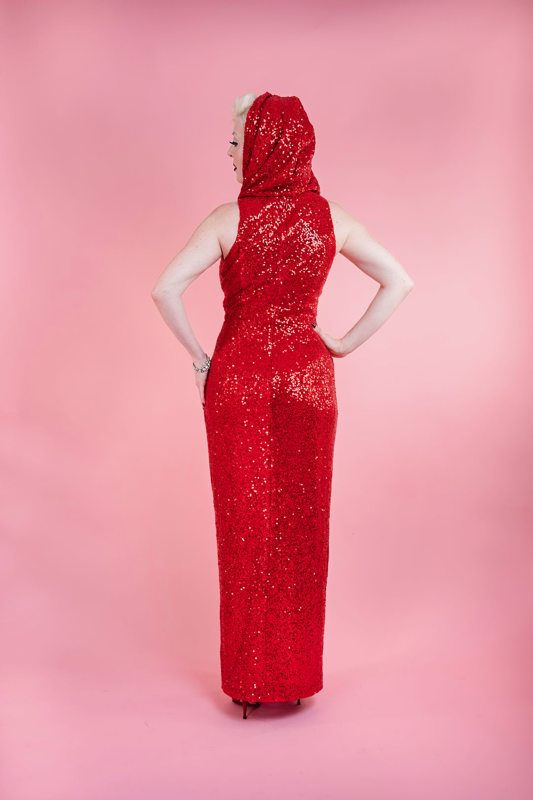 Cairo Sunset Hooded Dress Red Sequin XL