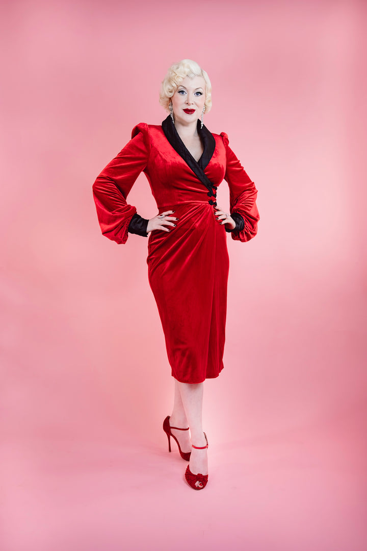 red dress black gloves Sinatra Smoking Jacket Dress XS